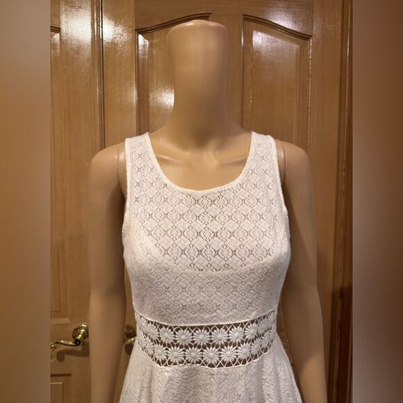 Free People White Floral Design Mini Dress Sz 6 - Picture 3 of 6